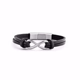 Guld & Sølv Design Armbånd i Sort Læder med Evighedstegnet i Stål 7FB-0298