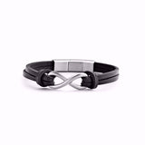 Guld & Sølv Design Armbånd i Sort Læder med Evighedstegnet i Stål 7FB-0298