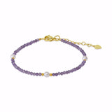 Guld & Sølv Design Armbånd med CO88 IP Stål med Hvide Perler og Ametyst 8CB-91390