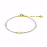 Guld & Sølv Design Armbånd i CO88 IP Stål med Prehnite og Hvide Perler 8CB-91391