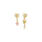 Maanesten Øreringe i Forgyldt Sølv med Hjerter, Stjerner og Pink Opal  10115A