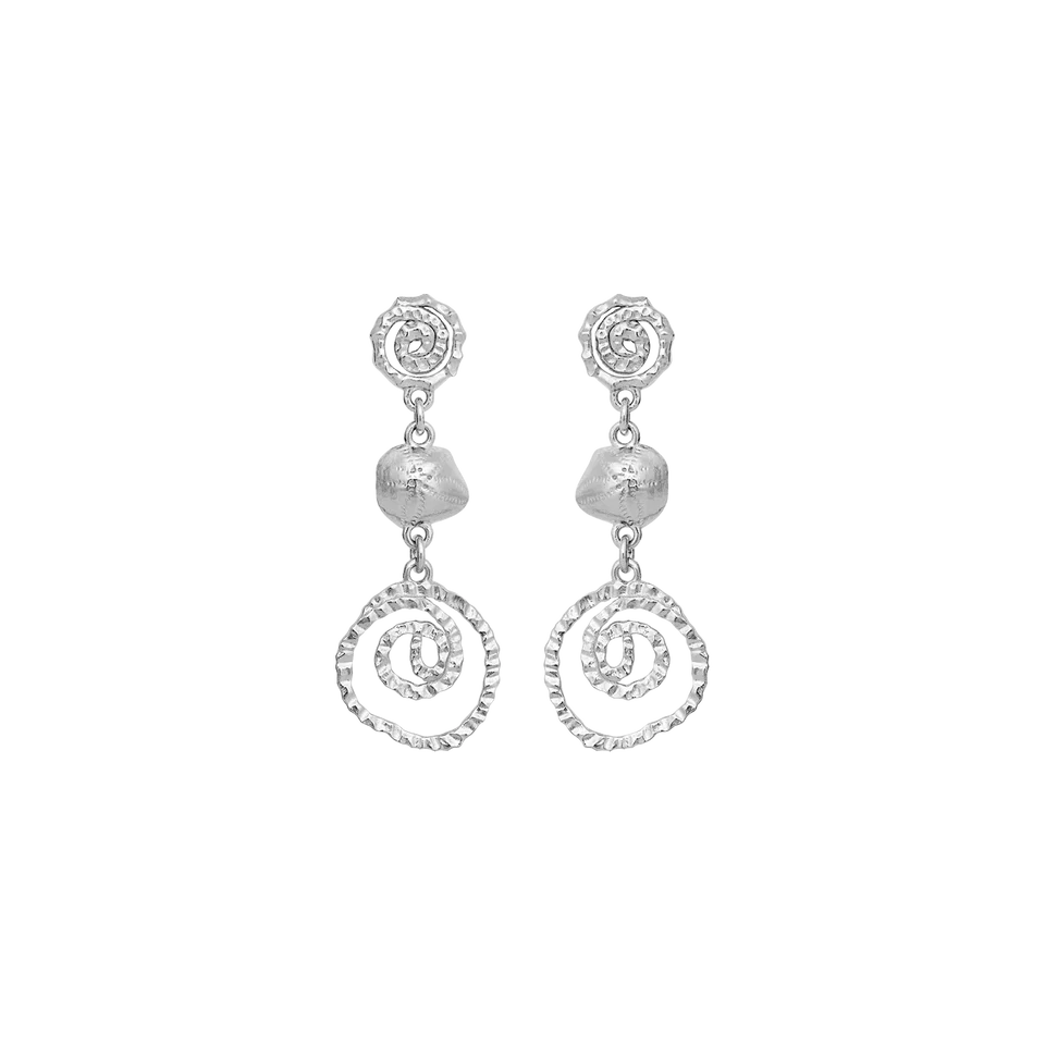 Maanesten Øreringe i Rhodineret Sølv med Spiraler og Muslingeskaller 10117C