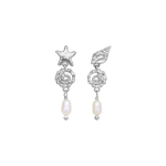 Maanesten Øreringe i Rhodineret Sølv med fine vedhæng og Ferskvandsperler 10118C