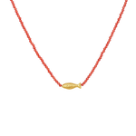 Maanesten Halskæde med Koral og en lille Forgyldt Sølv Fisk  2820A