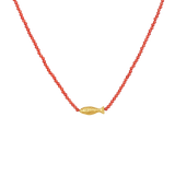 Maanesten Halskæde med Koral og en lille Forgyldt Sølv Fisk  2820A