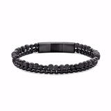 Guld & Sølv Design Armbånd med Stål, Agat og Lava til Mænd  7FB-0738