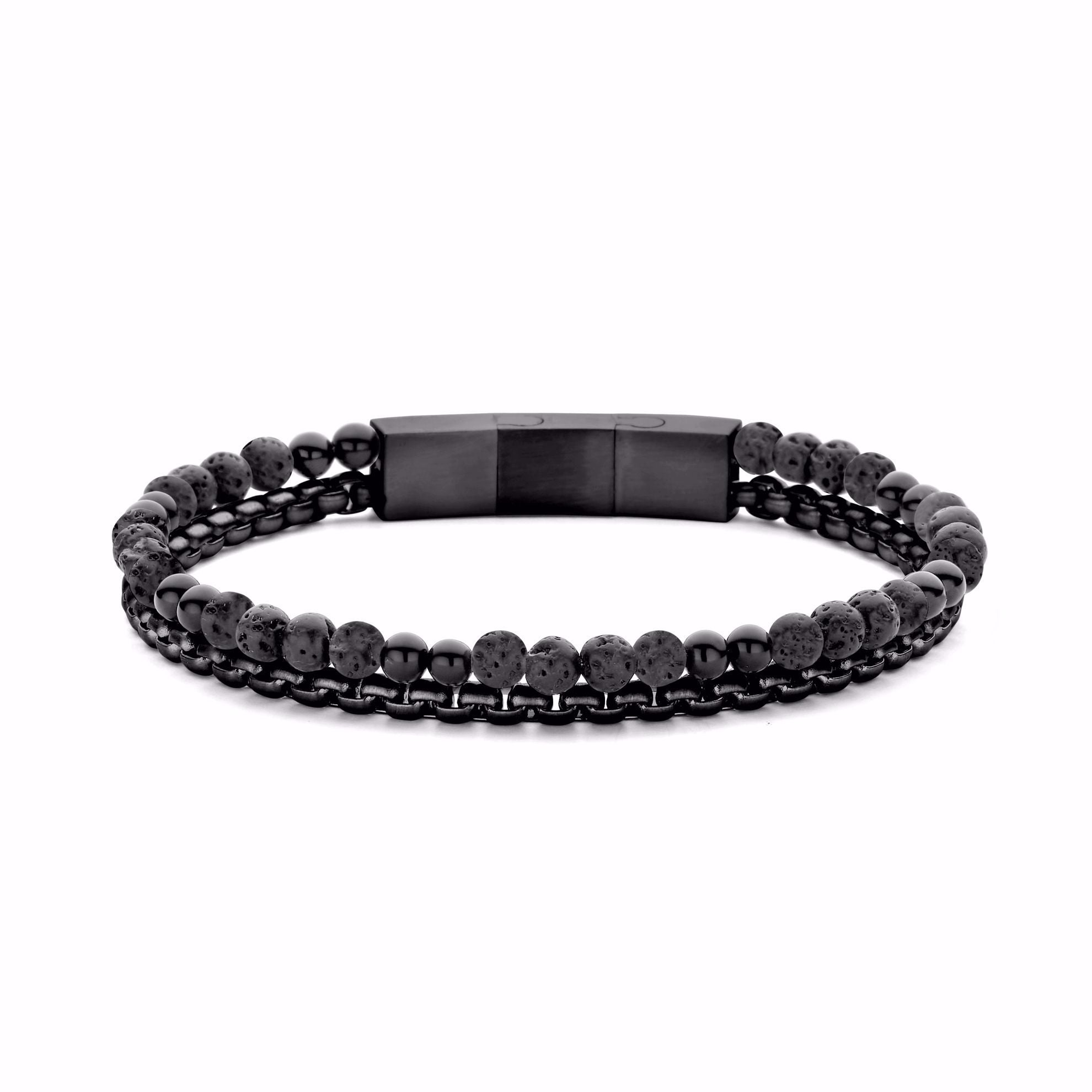 Guld & Sølv Design Armbånd med Stål, Agat og Lava til Mænd  7FB-0738