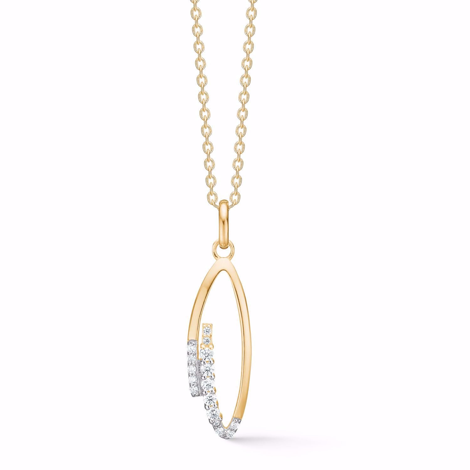 Guld & Sølv Design Vedhæng i 8kt Guld med Zirkon incl. Forgyldt Halskæde 8470/7/08
