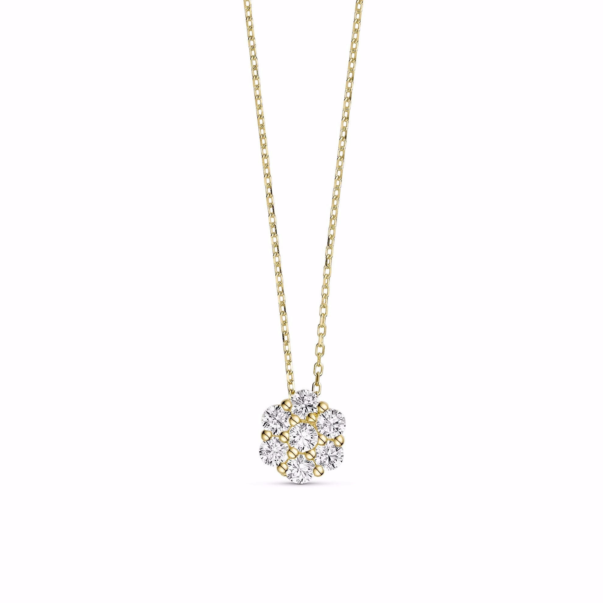 Guld & Sølv Design Vedhæng i 8kt Guld formet som en blomst med Zirkoner i en Forgyldt Sølv Halskæde 8476/7/08