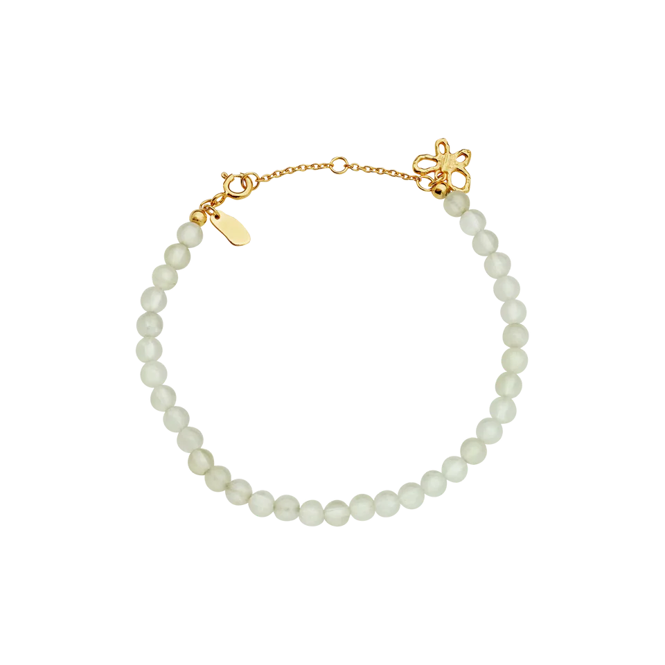 Maanesten Armbånd med Prehnite Sten og en Sommerfugl i Forgyldt Sølv 8696A