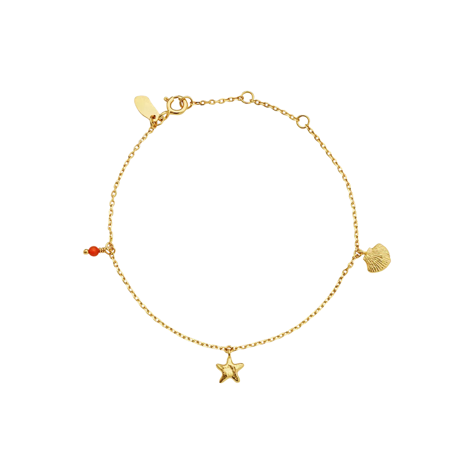 Maanesten Armbånd i Forgyldt Sølv med små Charms og Koral  8697A