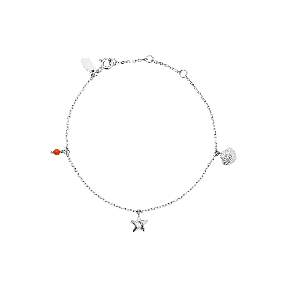 Maanesten Armbånd i Rhodineret Sølv med Charms og Koral  8697C