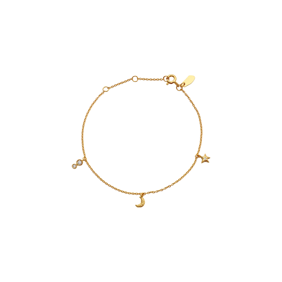 Maanesten Armbånd i Forgyldt Sølv med små charms, Stjerne, Måne, Zirkoner 8704A
