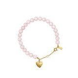 Maanesten Armbånd med Rosa Kvarts med Forgyldt Hjerte tæt ved låsen  8694A